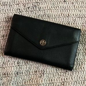 Tori Burch Crossbody Wallet Clutch Black Pebble Leather